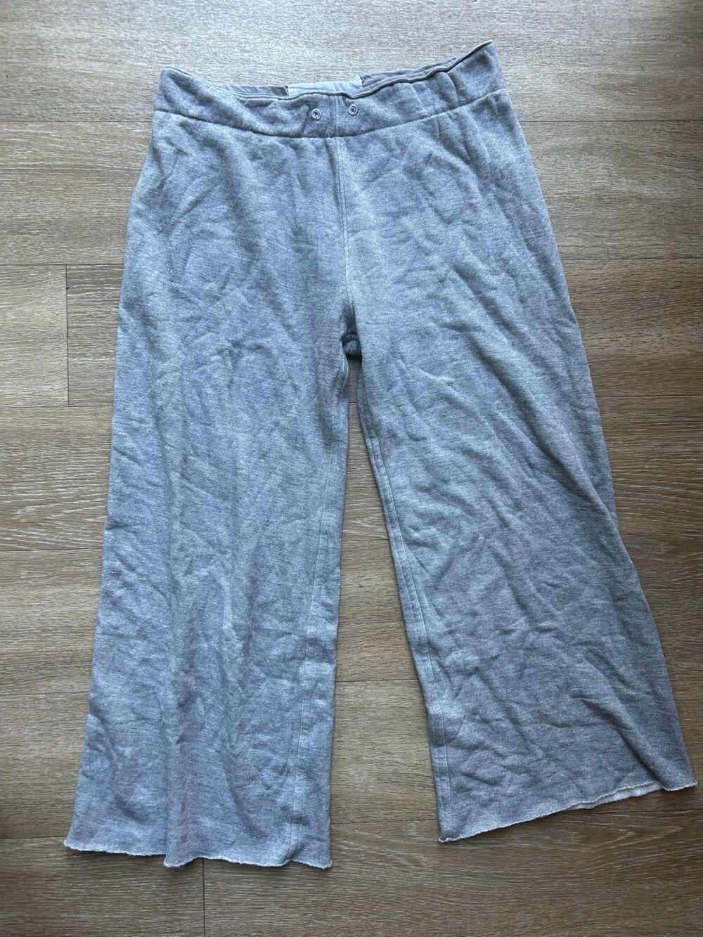 Nili Lotan Kiki Cropped Sweatpants Heather Gray Wide Leg Raw Edge Hem Pants